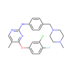 Cc1cnc(Nc2ccc(CN3CCN(C)CC3)cc2)nc1Oc1ccc(F)c(Cl)c1 ZINC000084604877