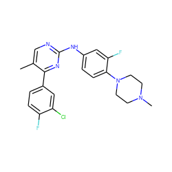 Cc1cnc(Nc2ccc(N3CCN(C)CC3)c(F)c2)nc1-c1ccc(F)c(Cl)c1 ZINC000084619325