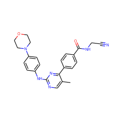 Cc1cnc(Nc2ccc(N3CCOCC3)cc2)nc1-c1ccc(C(=O)NCC#N)cc1 ZINC000049000015