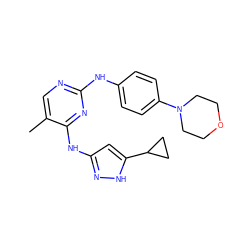 Cc1cnc(Nc2ccc(N3CCOCC3)cc2)nc1Nc1cc(C2CC2)[nH]n1 ZINC000203004964