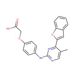 Cc1cnc(Nc2ccc(OCC(=O)O)cc2)nc1-c1cc2ccccc2o1 ZINC001772579007