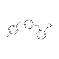 Cc1cnc(Nc2ccc(Oc3ncccc3C3CC3)cc2)c(F)c1 ZINC000139303702