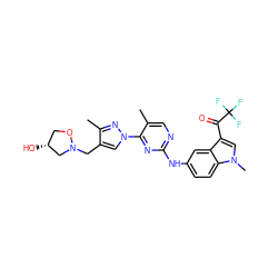 Cc1cnc(Nc2ccc3c(c2)c(C(=O)C(F)(F)F)cn3C)nc1-n1cc(CN2C[C@H](O)CO2)c(C)n1 ZINC001772597128