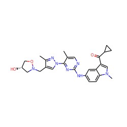 Cc1cnc(Nc2ccc3c(c2)c(C(=O)C2CC2)cn3C)nc1-n1cc(CN2C[C@H](O)CO2)c(C)n1 ZINC001772587751