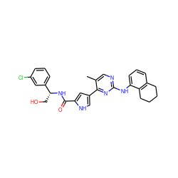 Cc1cnc(Nc2cccc3c2CCCC3)nc1-c1c[nH]c(C(=O)N[C@H](CO)c2cccc(Cl)c2)c1 ZINC000045254233