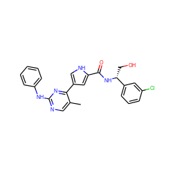 Cc1cnc(Nc2ccccc2)nc1-c1c[nH]c(C(=O)N[C@H](CO)c2cccc(Cl)c2)c1 ZINC000045289749