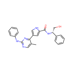 Cc1cnc(Nc2ccccc2)nc1-c1c[nH]c(C(=O)N[C@H](CO)c2ccccc2)c1 ZINC000044667946