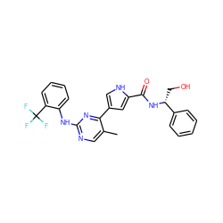 Cc1cnc(Nc2ccccc2C(F)(F)F)nc1-c1c[nH]c(C(=O)N[C@H](CO)c2ccccc2)c1 ZINC000045254894