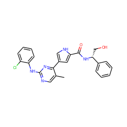 Cc1cnc(Nc2ccccc2Cl)nc1-c1c[nH]c(C(=O)N[C@H](CO)c2ccccc2)c1 ZINC000044667947