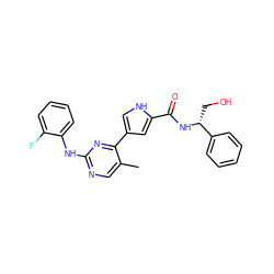 Cc1cnc(Nc2ccccc2F)nc1-c1c[nH]c(C(=O)N[C@H](CO)c2ccccc2)c1 ZINC000045284641