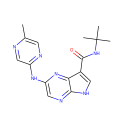 Cc1cnc(Nc2cnc3[nH]cc(C(=O)NC(C)(C)C)c3n2)cn1 ZINC000145126697