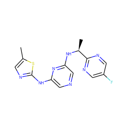 Cc1cnc(Nc2cncc(N[C@@H](C)c3ncc(F)cn3)n2)s1 ZINC000049053829