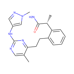 Cc1cnc(Nc2cnn(C)c2)nc1CCc1ccccc1[C@@H](C)C(N)=O ZINC000211028995