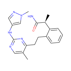 Cc1cnc(Nc2cnn(C)c2)nc1CCc1ccccc1[C@H](C)C(N)=O ZINC000211029025