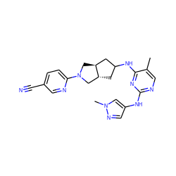 Cc1cnc(Nc2cnn(C)c2)nc1NC1C[C@@H]2CN(c3ccc(C#N)cn3)C[C@H]2C1 ZINC001772596258