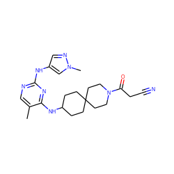 Cc1cnc(Nc2cnn(C)c2)nc1NC1CCC2(CC1)CCN(C(=O)CC#N)CC2 ZINC001772634338