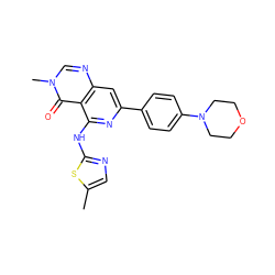 Cc1cnc(Nc2nc(-c3ccc(N4CCOCC4)cc3)cc3ncn(C)c(=O)c23)s1 ZINC000115625106