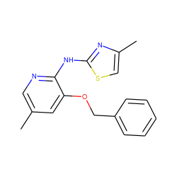 Cc1cnc(Nc2nc(C)cs2)c(OCc2ccccc2)c1 ZINC000095921074