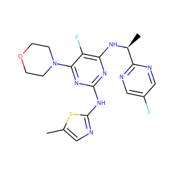 Cc1cnc(Nc2nc(N[C@@H](C)c3ncc(F)cn3)c(F)c(N3CCOCC3)n2)s1 ZINC000096269743