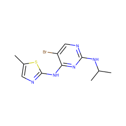 Cc1cnc(Nc2nc(NC(C)C)ncc2Br)s1 ZINC000063540353