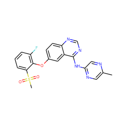 Cc1cnc(Nc2ncnc3ccc(Oc4c(F)cccc4S(C)(=O)=O)cc23)cn1 ZINC000045300269