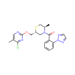 Cc1cnc(OC[C@H]2CN(C(=O)c3ccccc3-n3nccn3)[C@H](C)CS2)nc1Cl ZINC000207400174