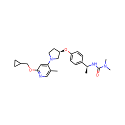 Cc1cnc(OCC2CC2)cc1N1CC[C@@H](Oc2ccc([C@H](C)NC(=O)N(C)C)cc2)C1 ZINC000169709254