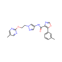 Cc1cnc(OCCn2cc(NC(=O)c3ncoc3-c3cccc(C)c3)cn2)nc1 ZINC001772580832