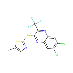 Cc1cnc(Sc2nc3cc(Cl)c(Cl)cc3nc2C(F)(F)F)s1 ZINC000029047918