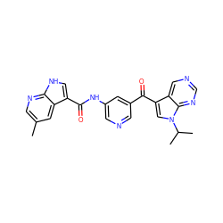 Cc1cnc2[nH]cc(C(=O)Nc3cncc(C(=O)c4cn(C(C)C)c5ncncc45)c3)c2c1 ZINC000221757224