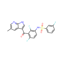 Cc1cnc2[nH]cc(C(=O)c3c(F)ccc(NS(=O)(=O)c4cccc(F)c4)c3F)c2c1 ZINC000113511064