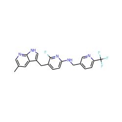 Cc1cnc2[nH]cc(Cc3ccc(NCc4ccc(C(F)(F)F)nc4)nc3F)c2c1 ZINC000117432750