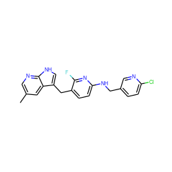 Cc1cnc2[nH]cc(Cc3ccc(NCc4ccc(Cl)nc4)nc3F)c2c1 ZINC000117429187