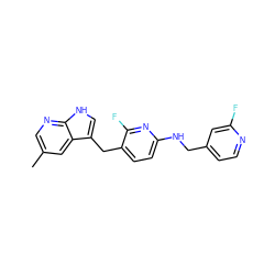 Cc1cnc2[nH]cc(Cc3ccc(NCc4ccnc(F)c4)nc3F)c2c1 ZINC000117429936