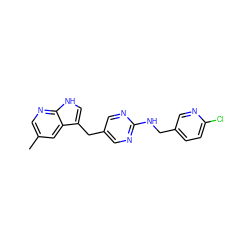 Cc1cnc2[nH]cc(Cc3cnc(NCc4ccc(Cl)nc4)nc3)c2c1 ZINC000117428777