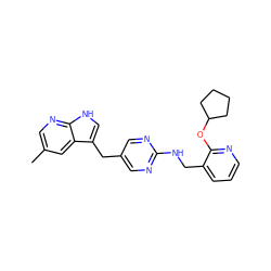 Cc1cnc2[nH]cc(Cc3cnc(NCc4cccnc4OC4CCCC4)nc3)c2c1 ZINC000117410706