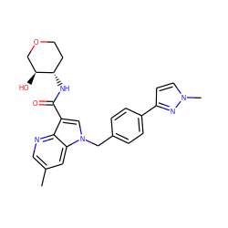 Cc1cnc2c(C(=O)N[C@H]3CCOC[C@@H]3O)cn(Cc3ccc(-c4ccn(C)n4)cc3)c2c1 ZINC000653787416