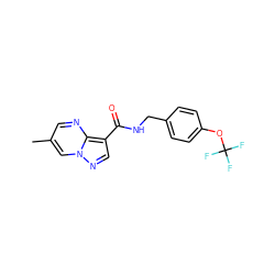 Cc1cnc2c(C(=O)NCc3ccc(OC(F)(F)F)cc3)cnn2c1 ZINC001587727969