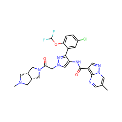 Cc1cnc2c(C(=O)Nc3cn(CC(=O)N4C[C@@H]5CN(C)C[C@@H]5C4)nc3-c3cc(Cl)ccc3OC(F)F)cnn2c1 ZINC001772615995