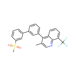 Cc1cnc2c(C(F)(F)F)cccc2c1-c1cccc(-c2cccc(S(C)(=O)=O)c2)c1 ZINC000049072207