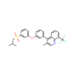 Cc1cnc2c(C(F)(F)F)cccc2c1-c1cccc(Oc2cccc(S(=O)(=O)CC(C)C)c2)c1 ZINC000045350072