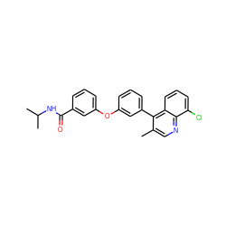 Cc1cnc2c(Cl)cccc2c1-c1cccc(Oc2cccc(C(=O)NC(C)C)c2)c1 ZINC000040391957