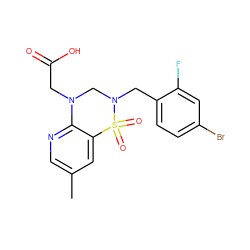 Cc1cnc2c(c1)S(=O)(=O)N(Cc1ccc(Br)cc1F)CN2CC(=O)O ZINC000071317477