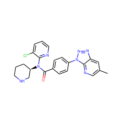 Cc1cnc2c(c1)nnn2-c1ccc(C(=O)N(c2ncccc2Cl)[C@@H]2CCCNC2)cc1 ZINC000219129850