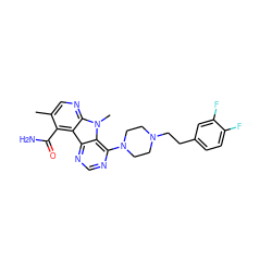 Cc1cnc2c(c1C(N)=O)c1ncnc(N3CCN(CCc4ccc(F)c(F)c4)CC3)c1n2C ZINC000028528770