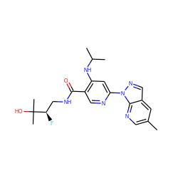 Cc1cnc2c(cnn2-c2cc(NC(C)C)c(C(=O)NC[C@@H](F)C(C)(C)O)cn2)c1 ZINC001772643444