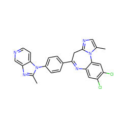 Cc1cnc2n1-c1cc(Cl)c(Cl)cc1N=C(c1ccc(-n3c(C)nc4cnccc43)cc1)C2 ZINC000001492836