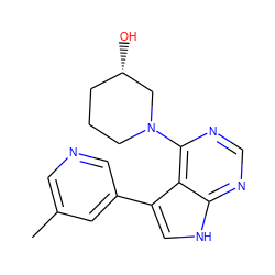 Cc1cncc(-c2c[nH]c3ncnc(N4CCC[C@H](O)C4)c23)c1 ZINC000224875489