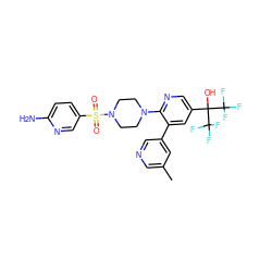 Cc1cncc(-c2cc(C(O)(C(F)(F)F)C(F)(F)F)cnc2N2CCN(S(=O)(=O)c3ccc(N)nc3)CC2)c1 ZINC000299825759