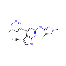 Cc1cncc(-c2cc(Nc3nn(C)cc3Cl)nc3[nH]cc(C#N)c23)c1 ZINC001772602819